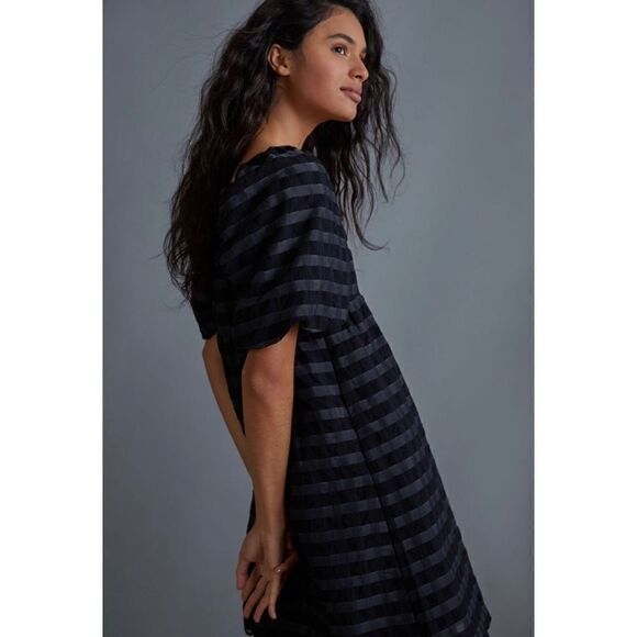 NEW Anthropologie Marla Flounce Puff-Sleeve Square Neck Black Mini Dress X-Small - Picture 2 of 4